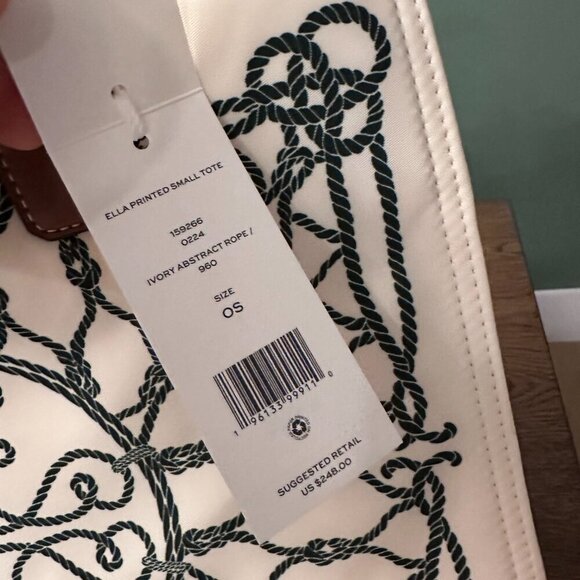 NWT! NEW! Tory Burch Small Ella Tote- Printed Ivory Abstract Rope Logo Women - Picture 3 of 10